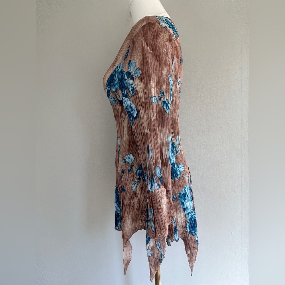 Y2K JAIPUR Asymmetric Earthy Floral Bell Sleeve Top Fairy Grunge Goblincore Sz L - Picture 11 of 16